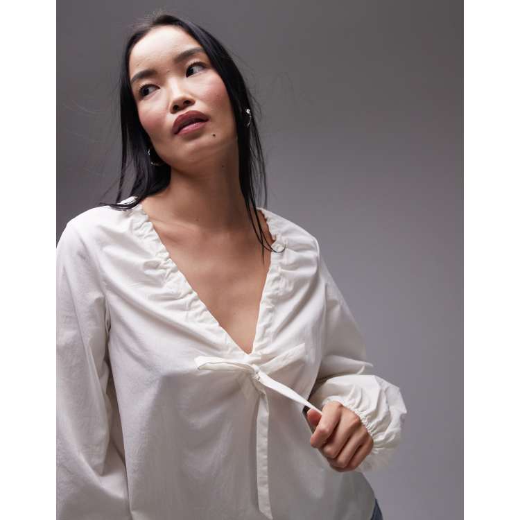 Topshop trapeze tie front top in ivory | ASOS