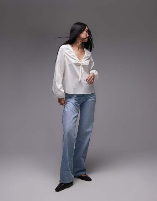 Topshop trapeze tie front top in ivory | ASOS