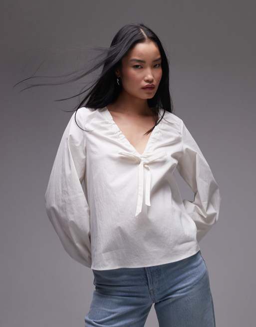 Topshop trapeze tie front top in ivory | ASOS