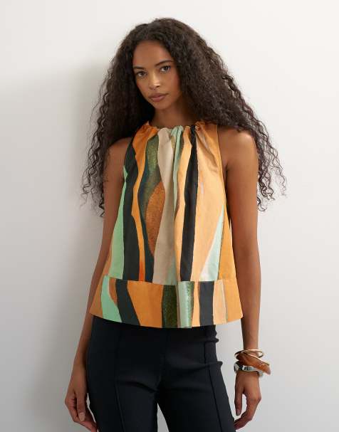 Topshop trapeze-top med bindebånd i ryggen og abstrakt print - view 1