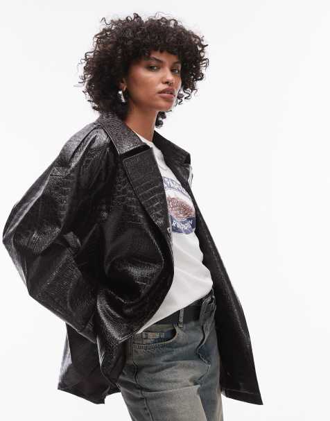 Topshop - Trench bordeaux in pelle sintetica stampa coccodrillo - view 1