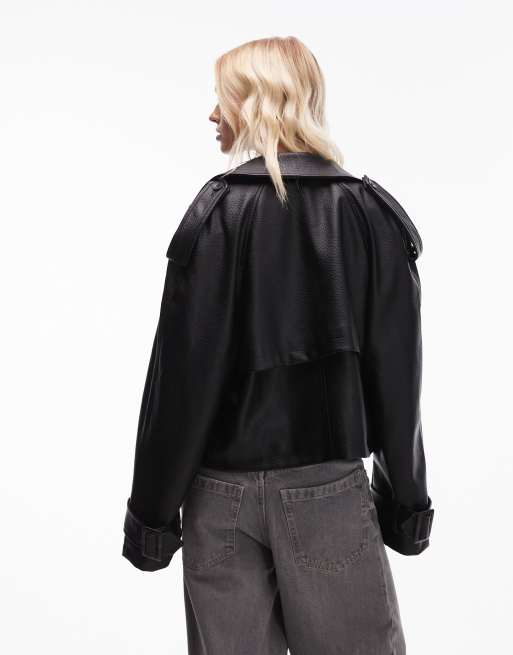 Topshop - Trench-coat court texturé en similicuir - Noir, 3 de 4