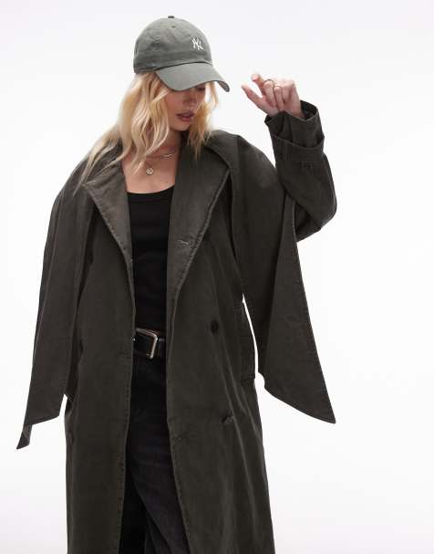 Topshop - Trench-coat déstructuré en coton - Vert délavé - view 1