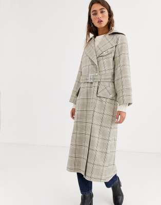 Topshop trench coat in check-Multi