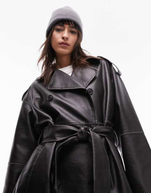 Topshop - Trench-coat long en similicuir délavé - Gris, 3 de 4