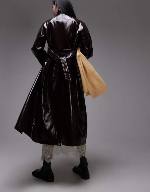 Topshop - Trench-coat long oversize en similicuir ultra brillant - Bordeaux, 4 de 4
