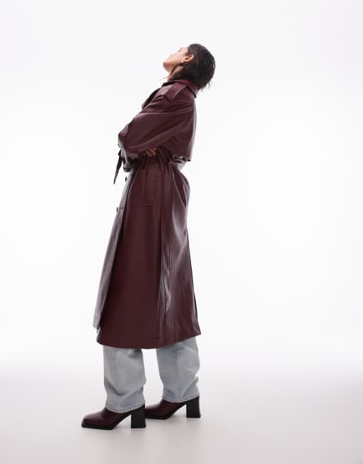 Topshop - Trench-coat texturé en similicuir - Bordeaux, 4 de 4