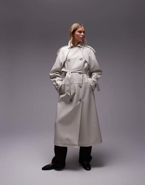 Topshop - Trench-coat texturé en similicuir - Crème - view 1