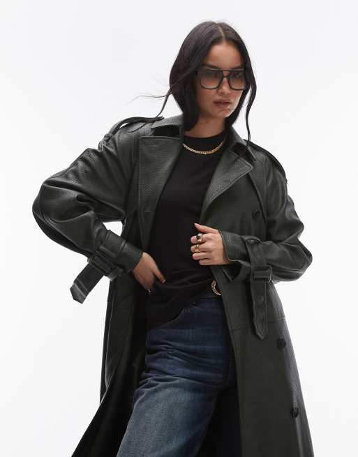 Topshop - Trench-coat texturé en similicuir - Vert, 2 de 4