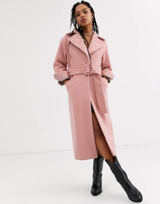 Pink coat hot sale with belt