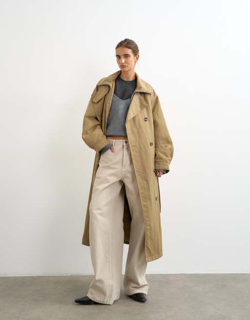 Topshop trench con collo a imbuto color cammello