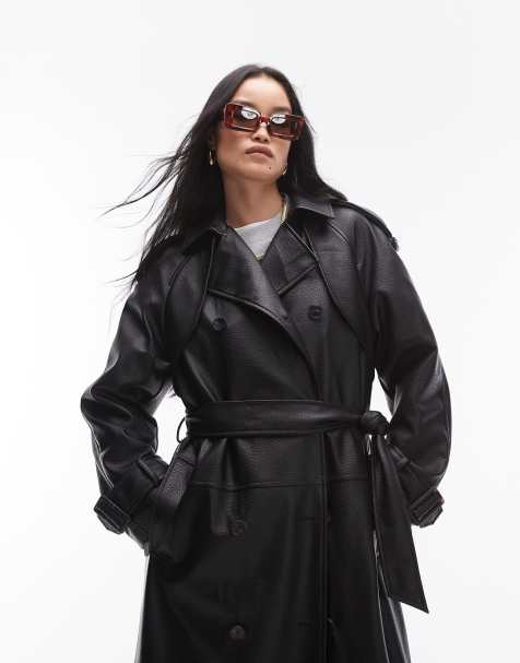 Topshop - Trench in pelle sintetica nera zigrinata - view 1