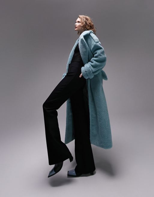 Topshop - Trench in pile borg color acqua