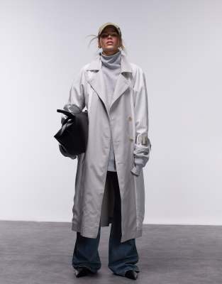 Manteau Long En Fourrure De Lapin Véritable, Réversible, Style Trench Marron/beige – Taille XS, Occasion Très Bon état