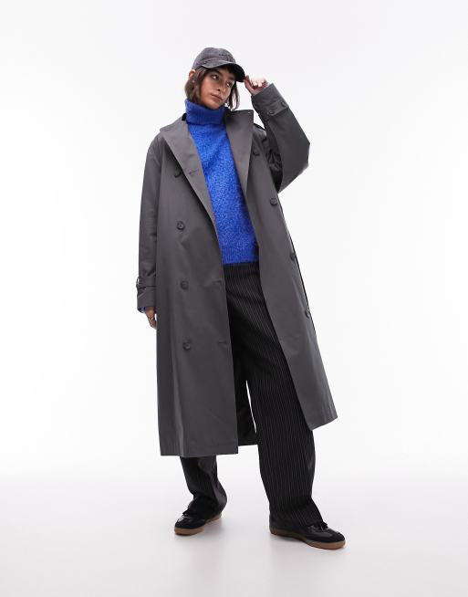 Topshop - Trench taglio lungo color antracite