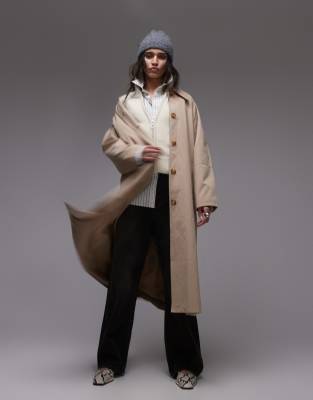 Topshop - Trenchcoat im 90er-Stil in Steinbeige-Neutral