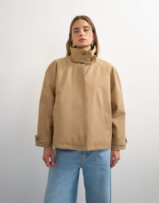 Topshop trenchcoat med ståkrage och kort design i camel, 3 av 4