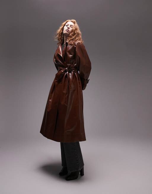 Topshop - Trenchcoat met lange pasvorm in melk chocoladebruin 
