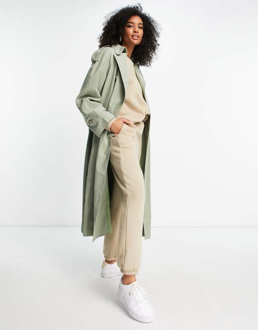 Topshop - Trenchcoat met lange pasvorm in saliegroen