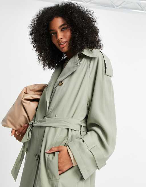 Topshop - Trenchcoat met lange pasvorm in saliegroen, 2 van 4