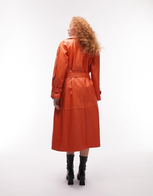 Topshop - Trenchcoat van imitatieleer in oranje, 2 van 4