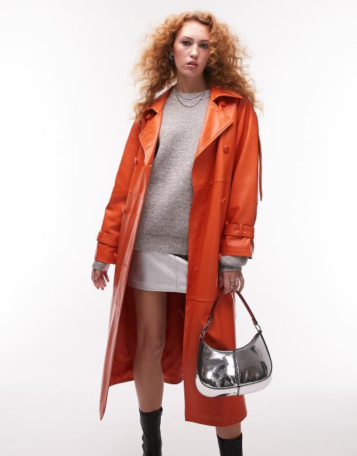 Topshop - Trenchcoat van imitatieleer in oranje, 4 van 4