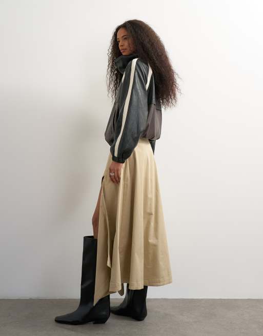 Topshop Trenchrock mit Taillendetail und asymmetrischem Saum in Stein, 2 von 5