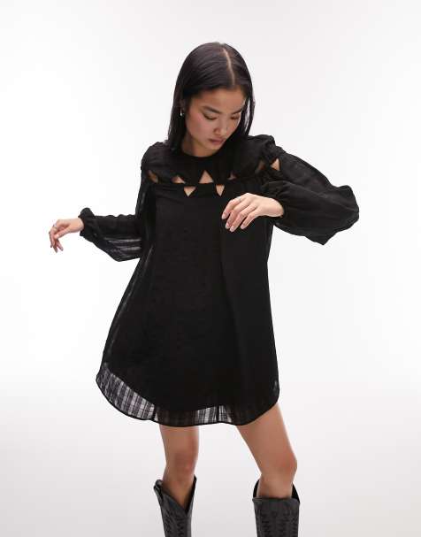 Topshop triangular textured cut out chuck on mini dress in black - view 1