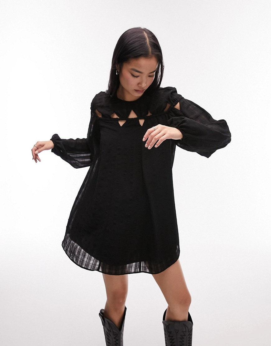 Topshop triangular textured cut out chuck on mini dress in black