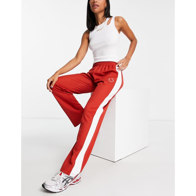 Topshop tricot oversized low rise straight leg jogger with side stripe in red
