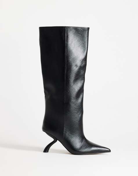 Topshop Trinity botas altas hasta la rodilla con tacón angular en negro - view 1