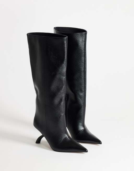Topshop Trinity botas altas hasta la rodilla con tacón angular en negro, 2 de 4