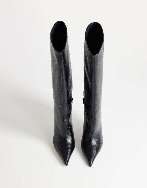Topshop Trinity knähög stövel med vinklad klack i svart struts och silver, 3 av 4