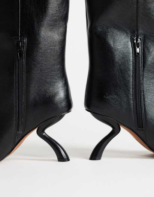 Topshop Trinity stivale al ginocchio con tacco angolare nero, 3 di 4