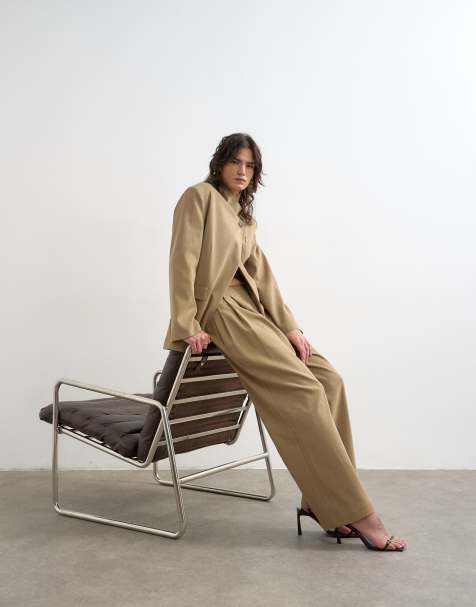 Topshop triple pleat trouser in neutral - view 1