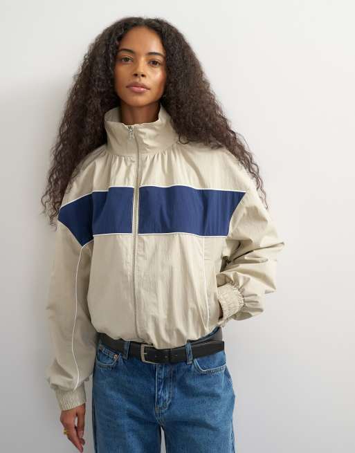 Topshop træningsjakke med kontrastpiping i creme, 2 af 4
