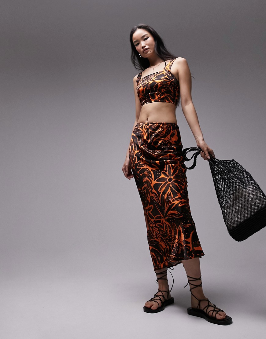 Topshop Tropical Print Maxi Skirt In Orange - Part Of A Set