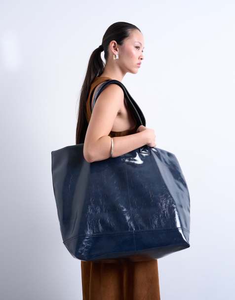 Topshop - Troy - Gekreukte tote tas in marineblauw - view 1