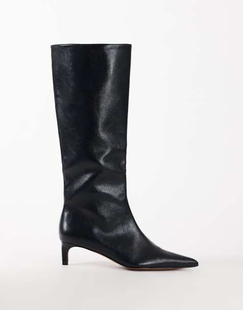Topshop Troy kozaki do kolan na obcasie kaczuszce w czerni - view 1