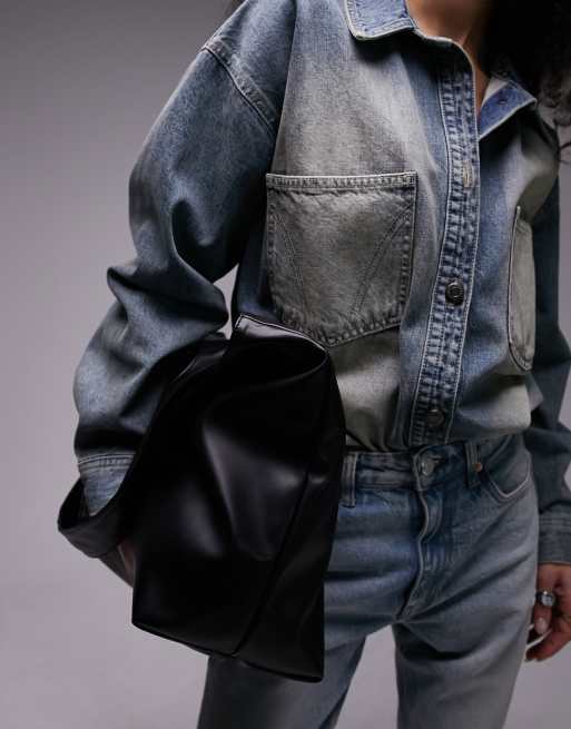 Topshop Troy scoop handle tote bag in black, 2 of 4