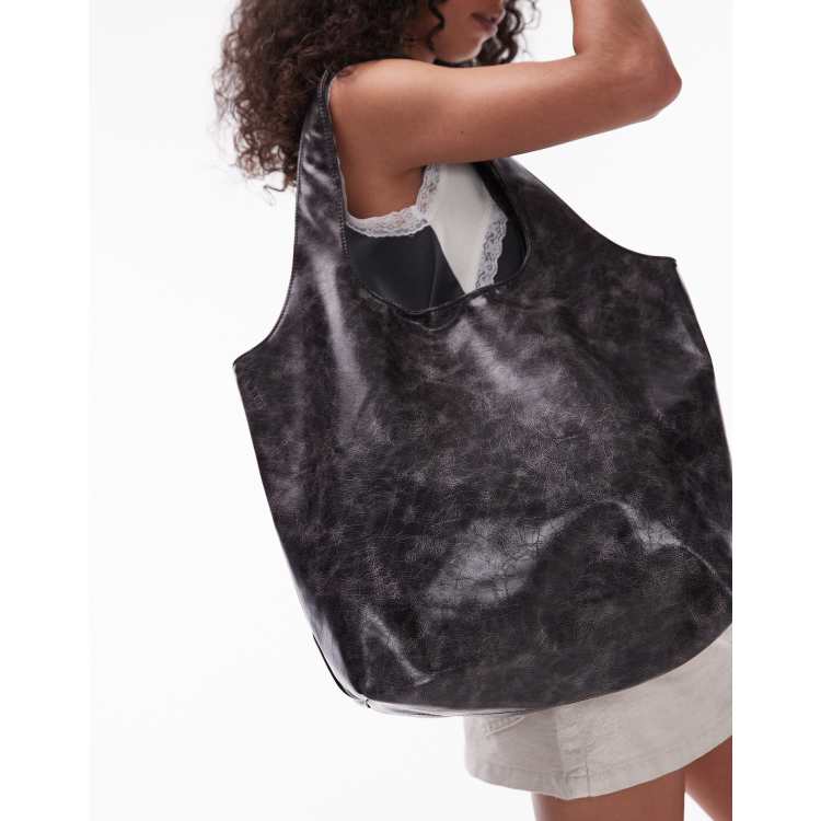 Cra wallonieShops Sasha croc effect tote bag Topshop Troy scoop handle tote bag in distressed brown