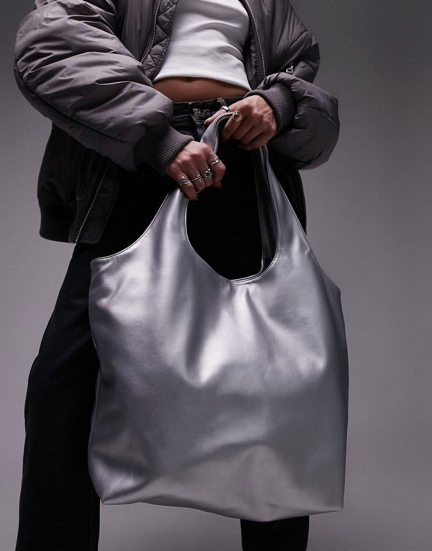 Topshop Troy Scoop Handle Tote Bag In Silver In Metallic