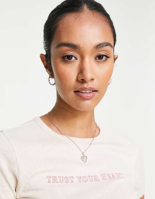 Topshop trust your heart baby tee in stone, 3 of 4
