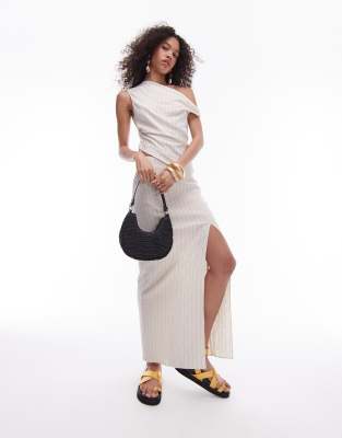 tuck column maxi skirt in natural pinstripe - part of a set-Neutral