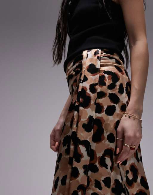 Topshop Petite Pleated Midi Skirt In Leopard Print 2024