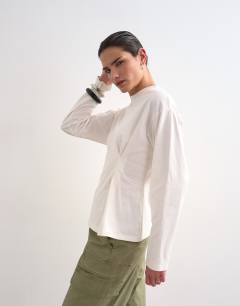 Tuck waist long sleeve tee in ivory