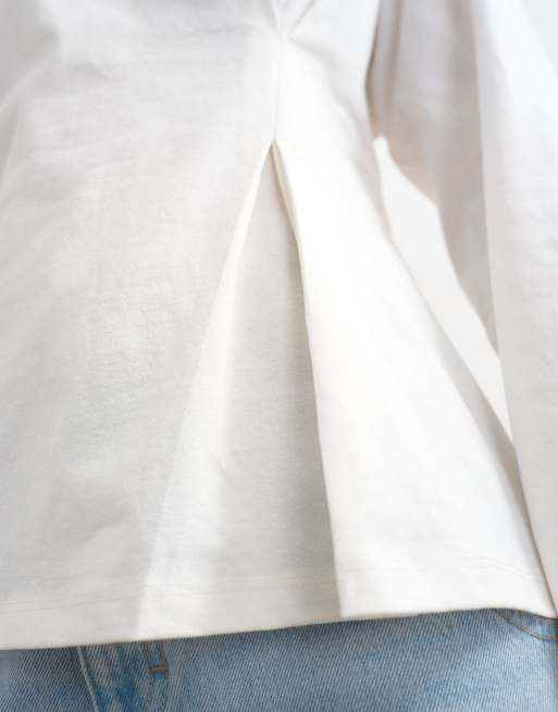 Topshop tucked waist long sleeve tee in ivory, 3 of 4