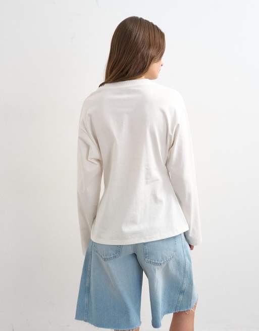 Topshop tucked waist long sleeve tee in ivory, 4 of 4