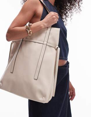 Tucker tote bag with strap detail in off white