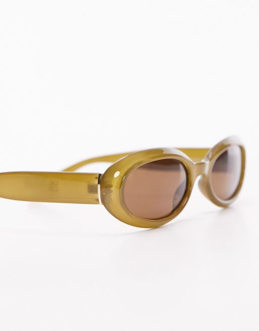 Topshop – Tulip – Abgerundete, ovale Sonnenbrille in Olivgrün, 4 von 4
